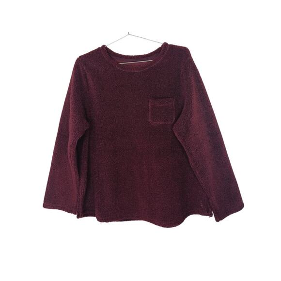 New Cuddl Duds Large Burgundy Sherpa Fleece Pullover Long Sleeve Cozy Top SZ L - Picture 2 of 11